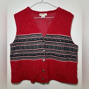 Vintage Eddie Bauer 100%‎ wool vest Christmas sweater holiday red grey nordic XL
